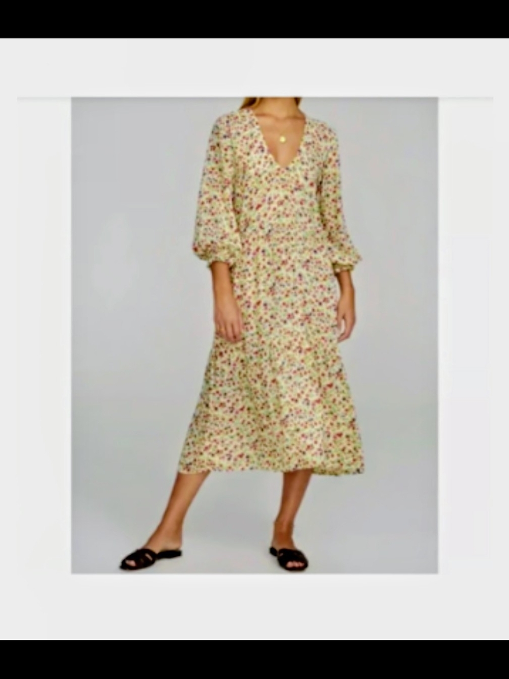 Faithfull the Brand Yellow Floral Tiered Midi Dress
